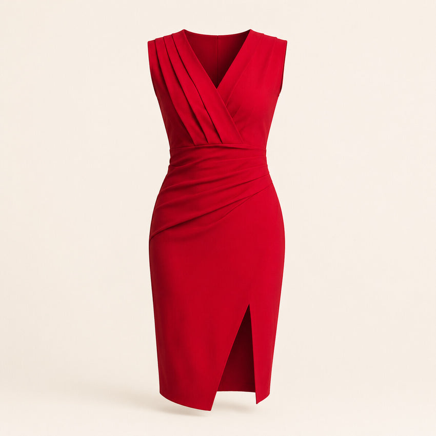 Fresia | Vestido entallado con escote en V y abertura