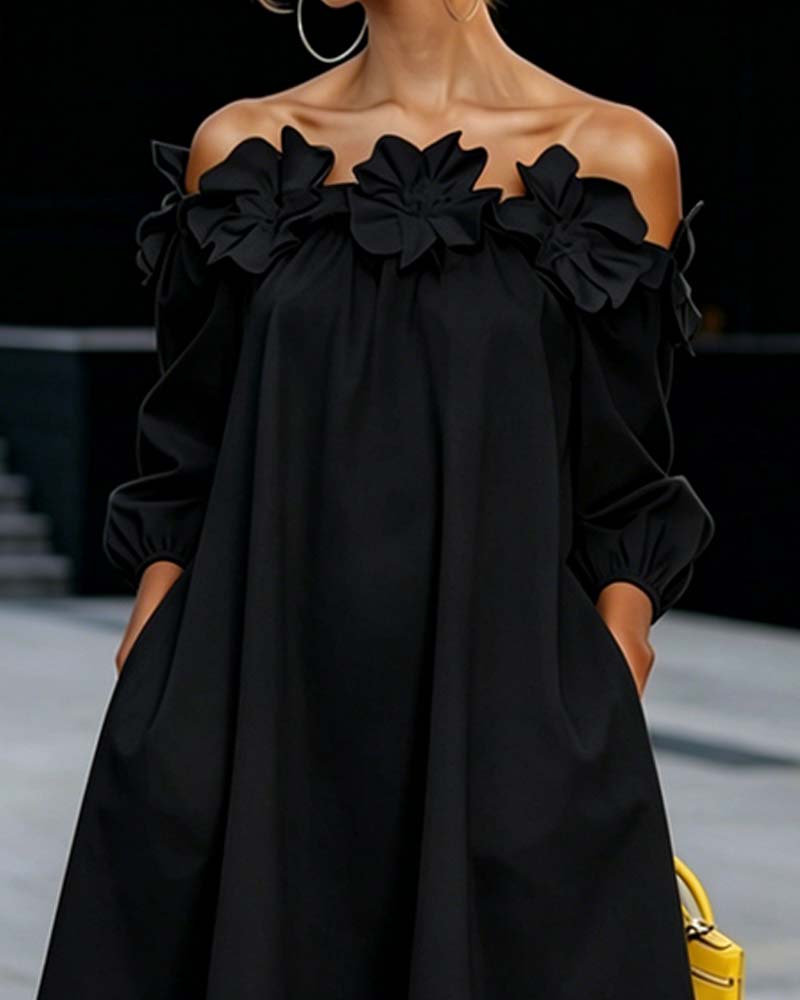 Rhoda™ Vestido sin hombros con apliques florales