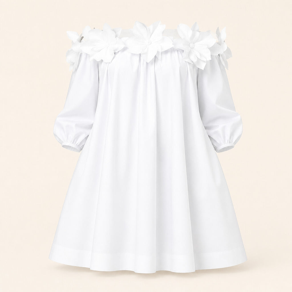 Rhoda™ Vestido sin hombros con apliques florales