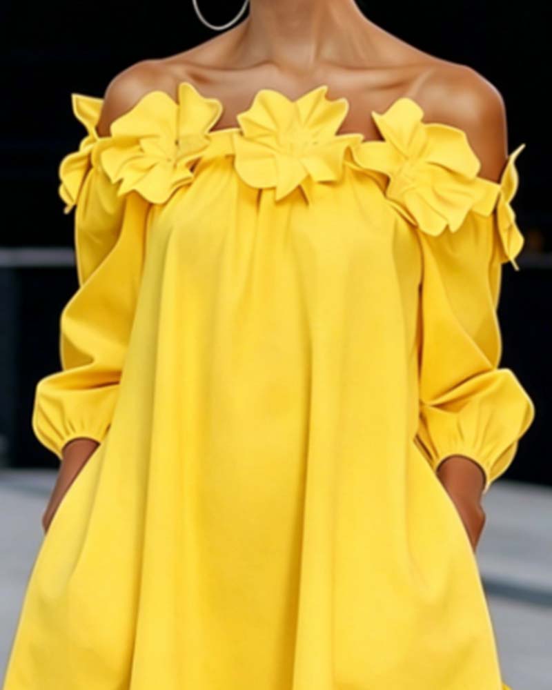 Rhoda™ Vestido sin hombros con apliques florales