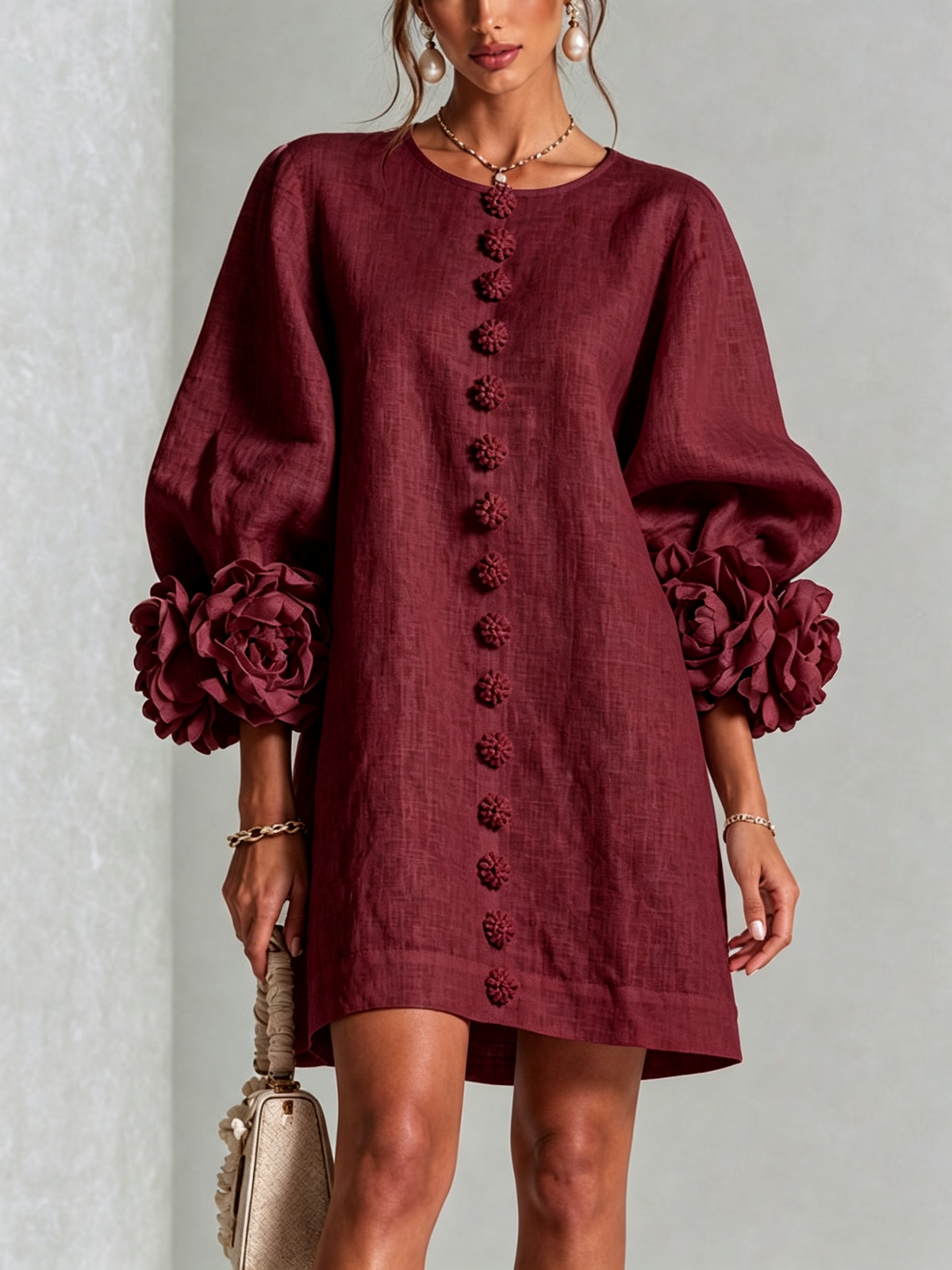 Henrietta™ Vestido corto con botones frontales y estampado floral
