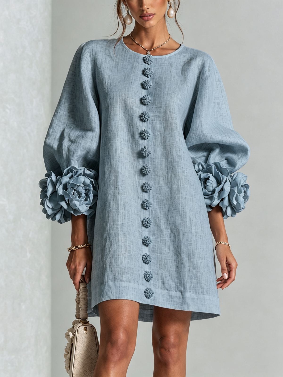 Henrietta™ Vestido corto con botones frontales y estampado floral
