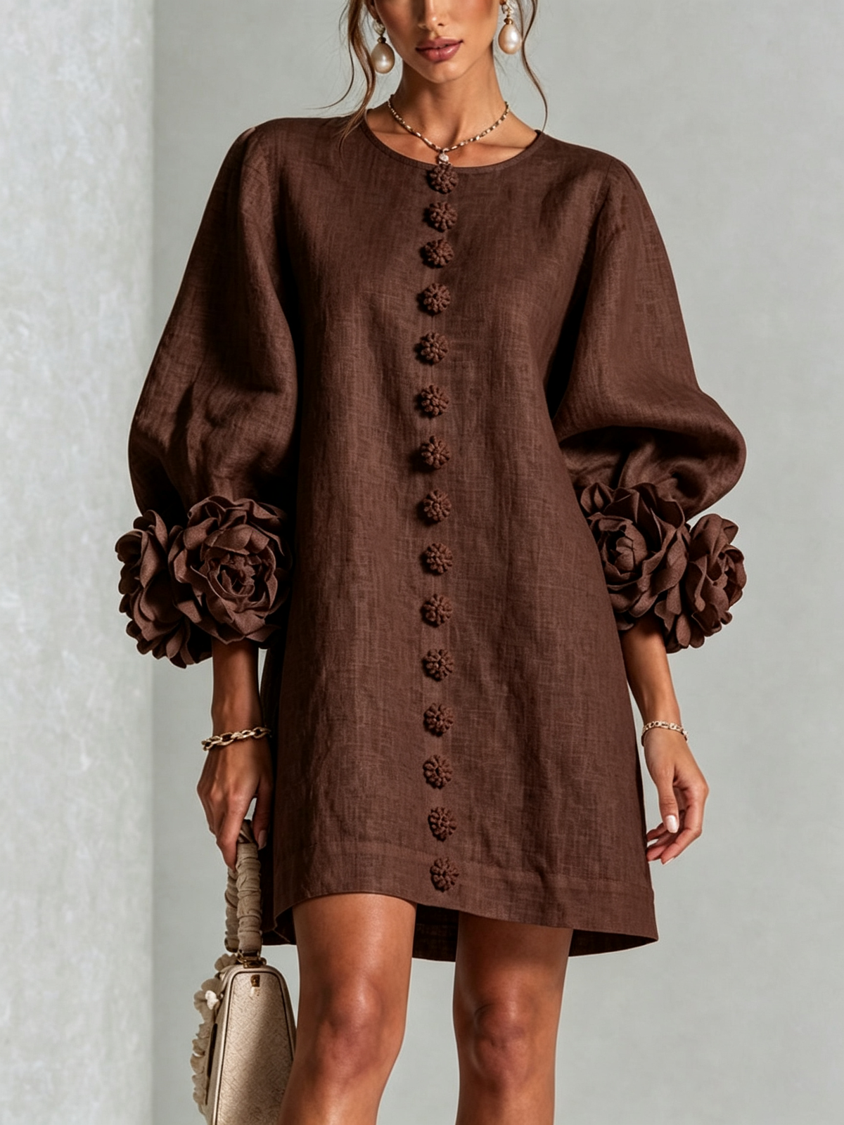 Henrietta™ Vestido corto con botones frontales y estampado floral