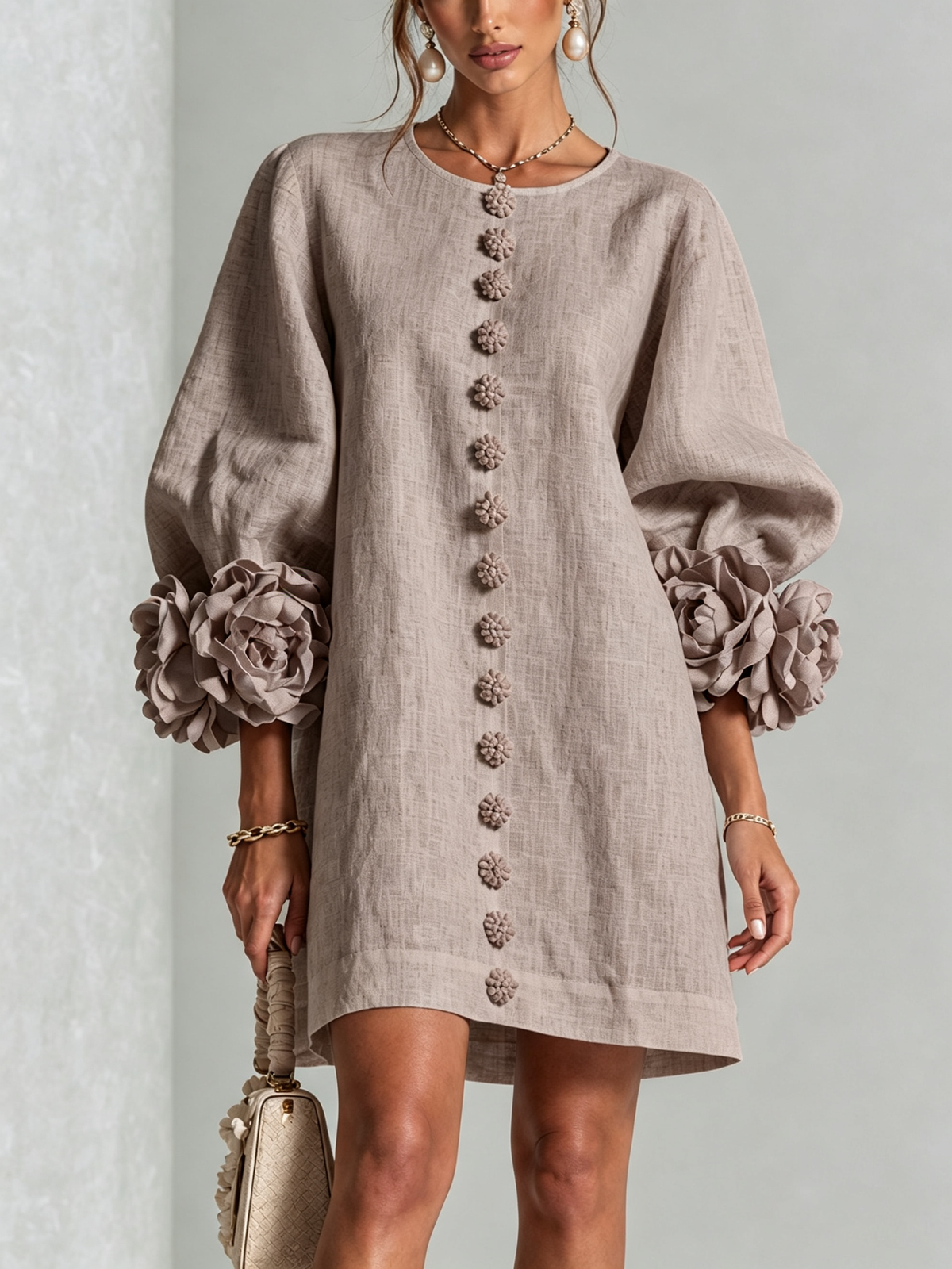 Henrietta™ Vestido corto con botones frontales y estampado floral