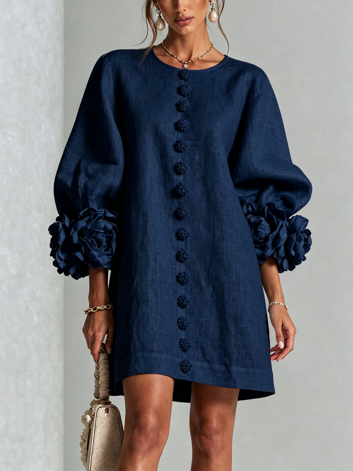 Henrietta™ Vestido corto con botones frontales y estampado floral