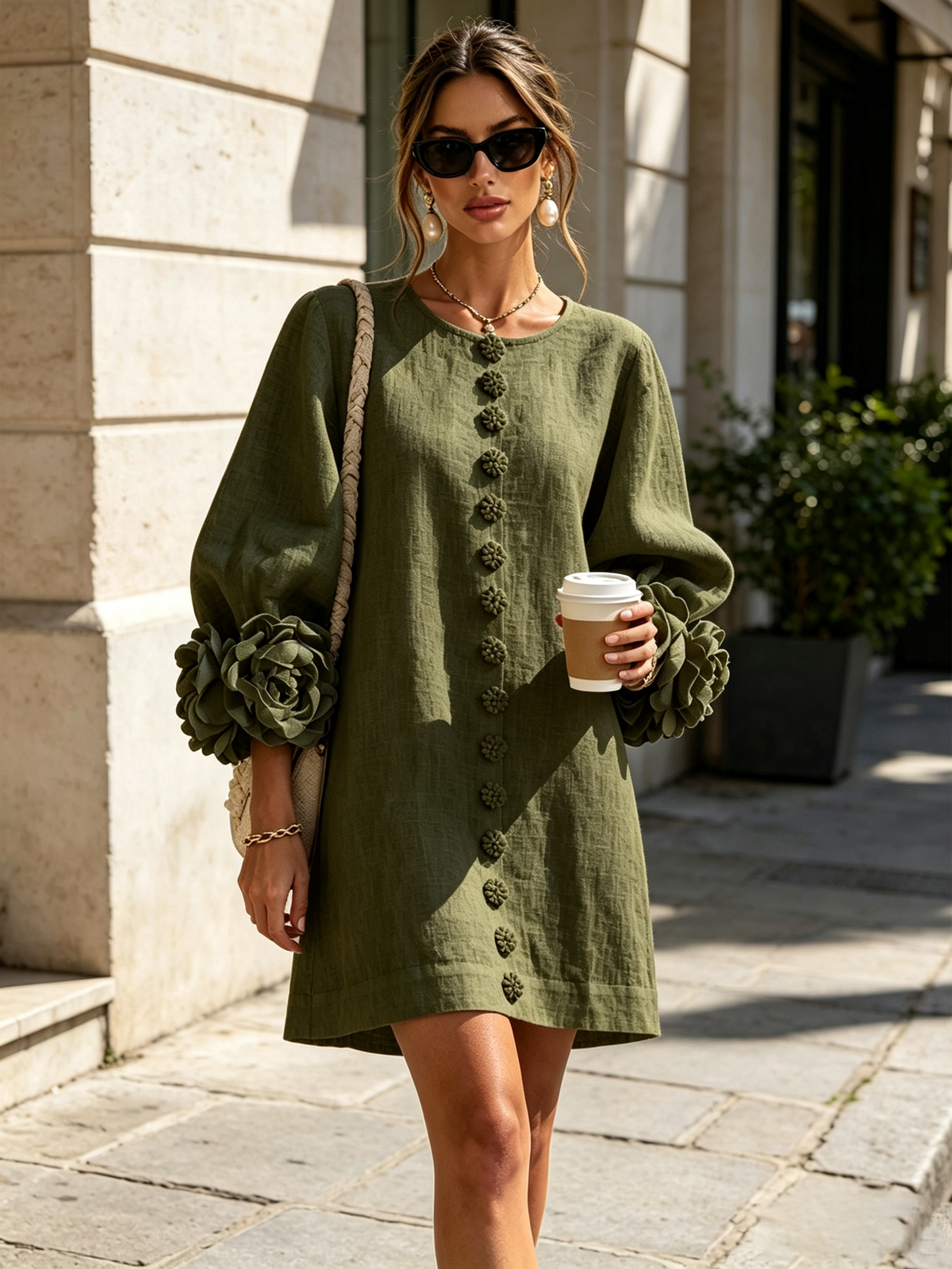 Henrietta™ Vestido corto con botones frontales y estampado floral
