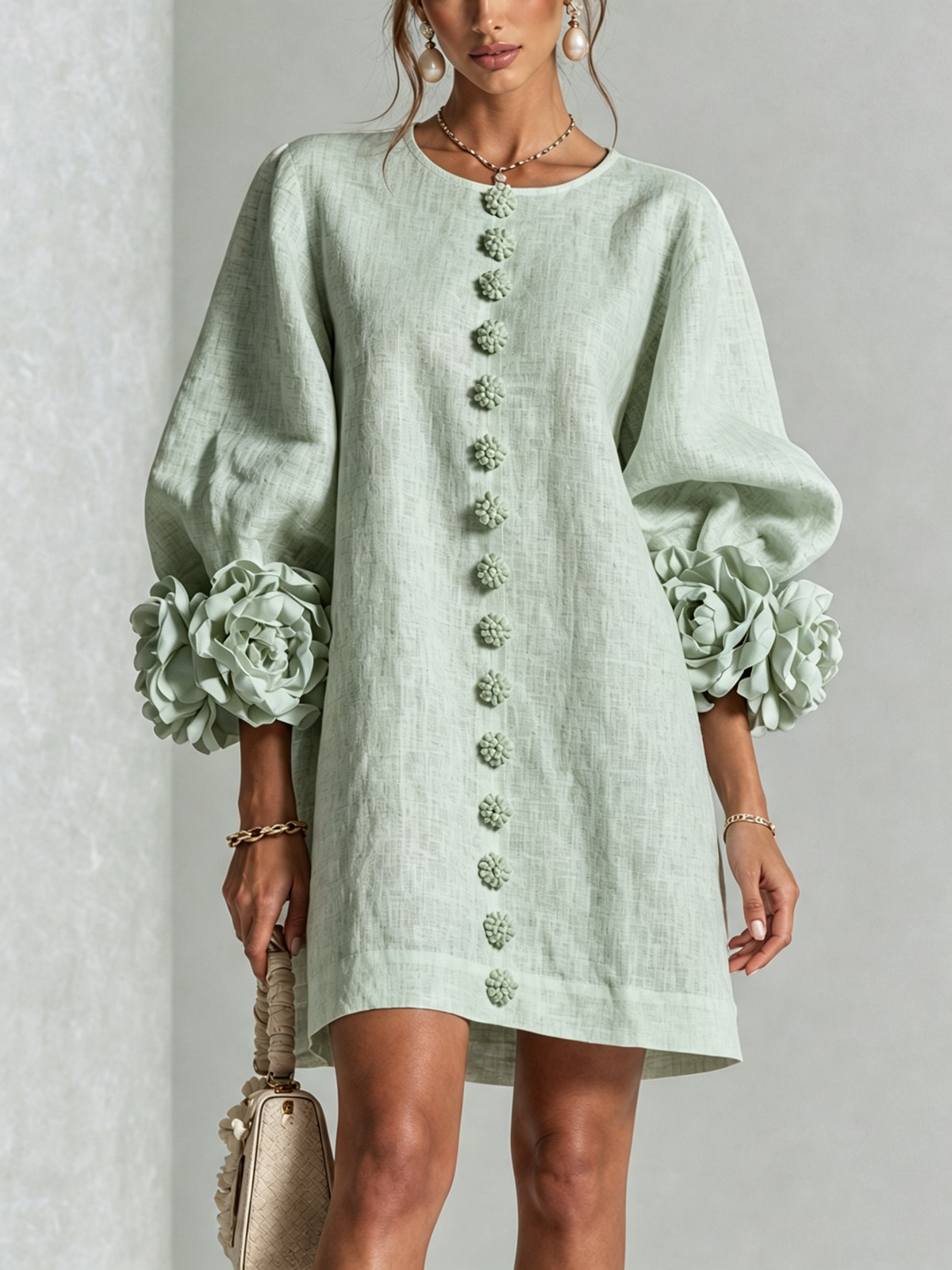 Henrietta™ Vestido corto con botones frontales y estampado floral