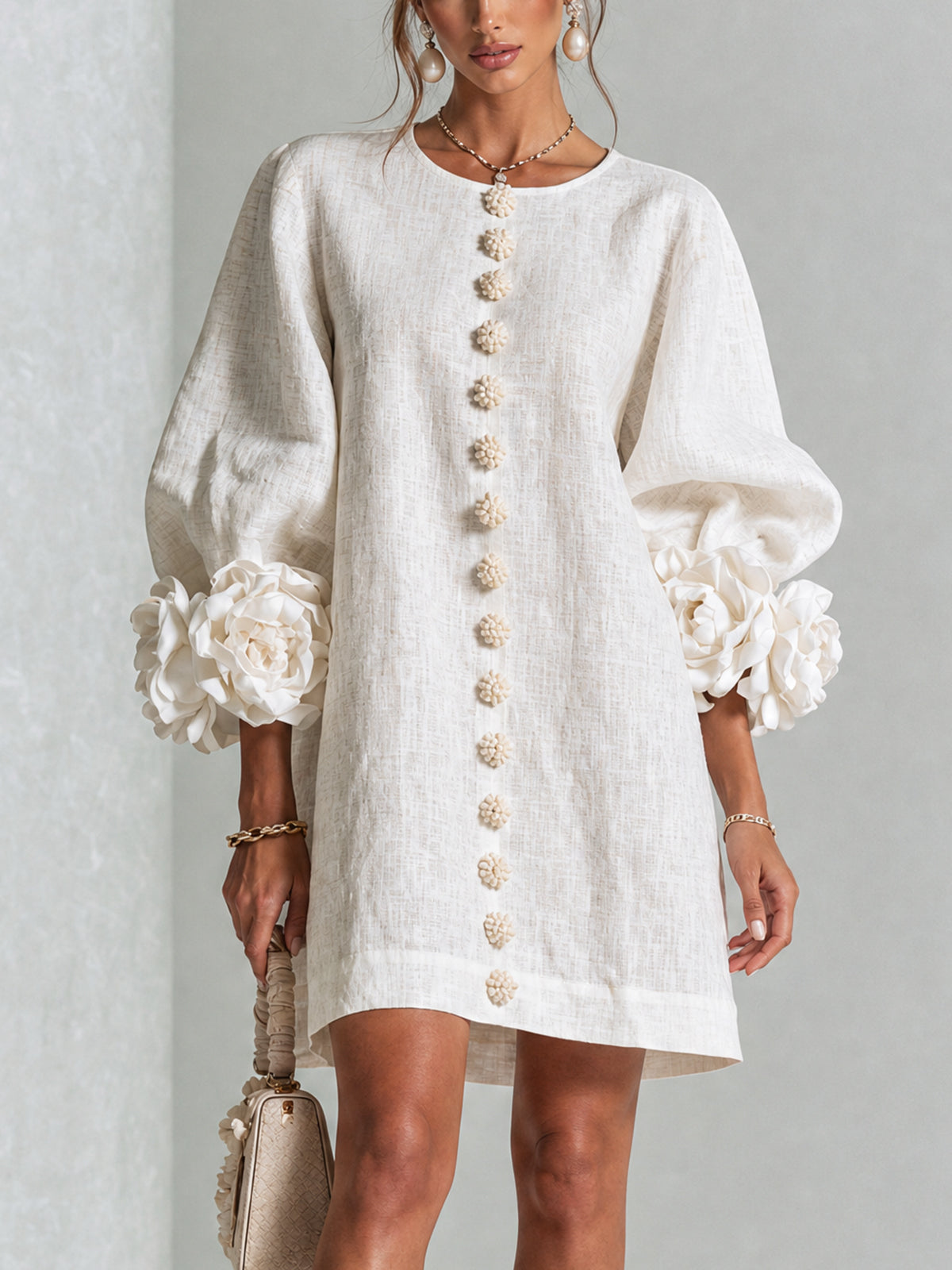 Henrietta™ Vestido corto con botones frontales y estampado floral