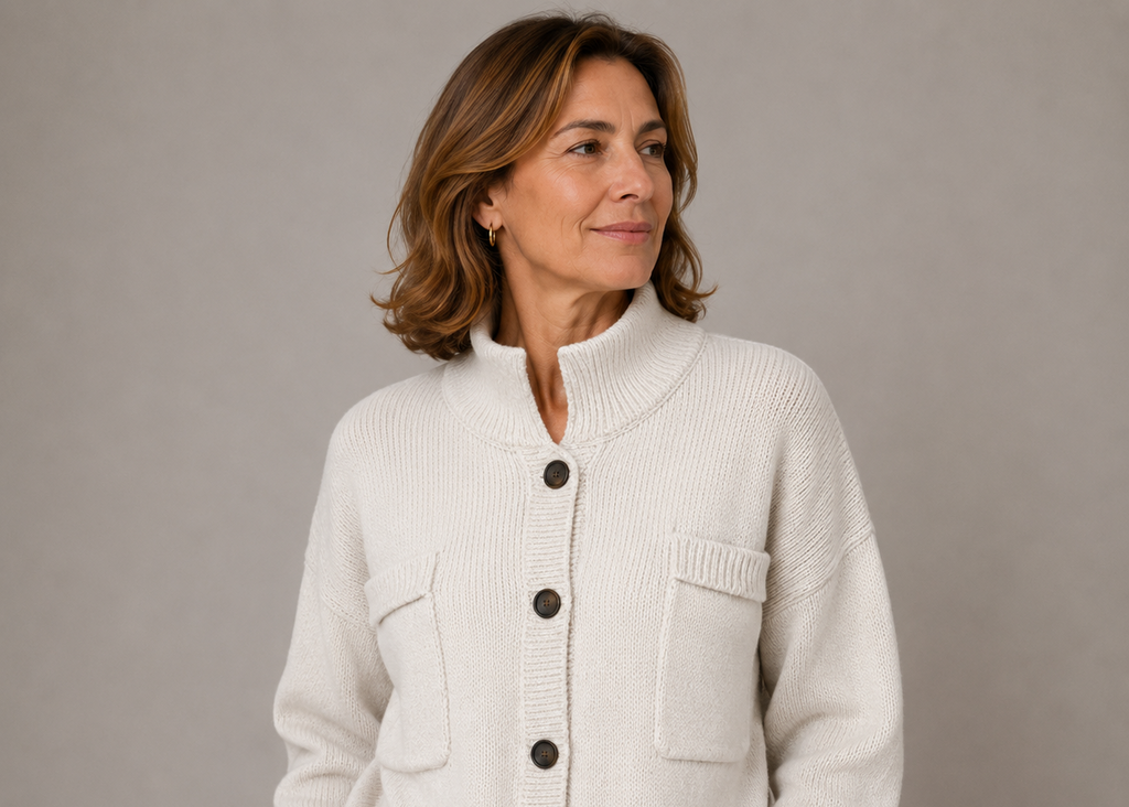 Augusta™ Cárdigan con botones y cuello alto